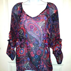 EEUC "Flats & Heels" Paisley Floral Sheer Blouse